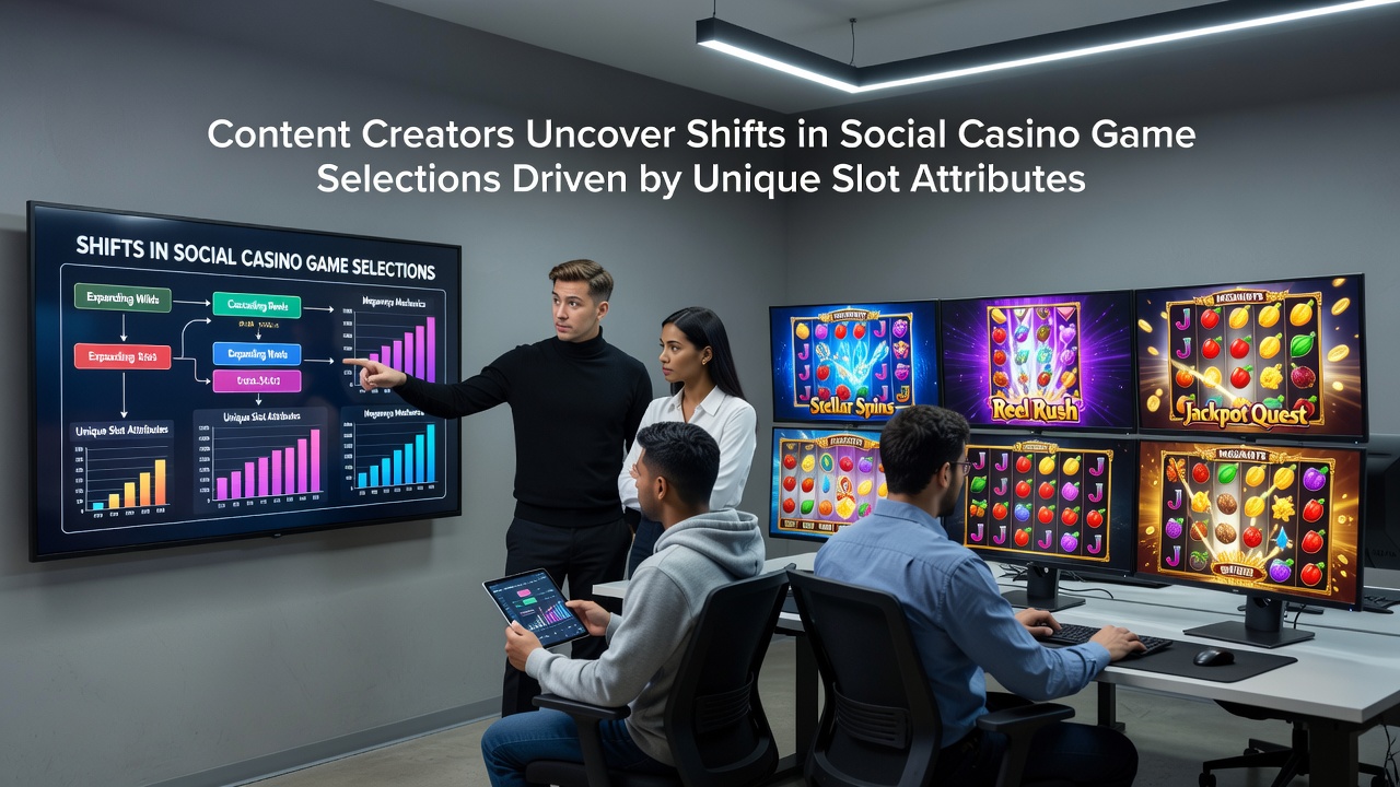 Content creators analyzing social casino game selection trends on multiple devices