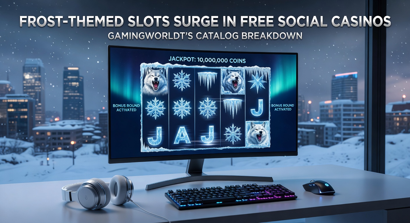 Close-up of frost-themed slot interface displaying frozen wilds, multiplier meters, and a jackpot trail amid snowy graphics in a free social casino app