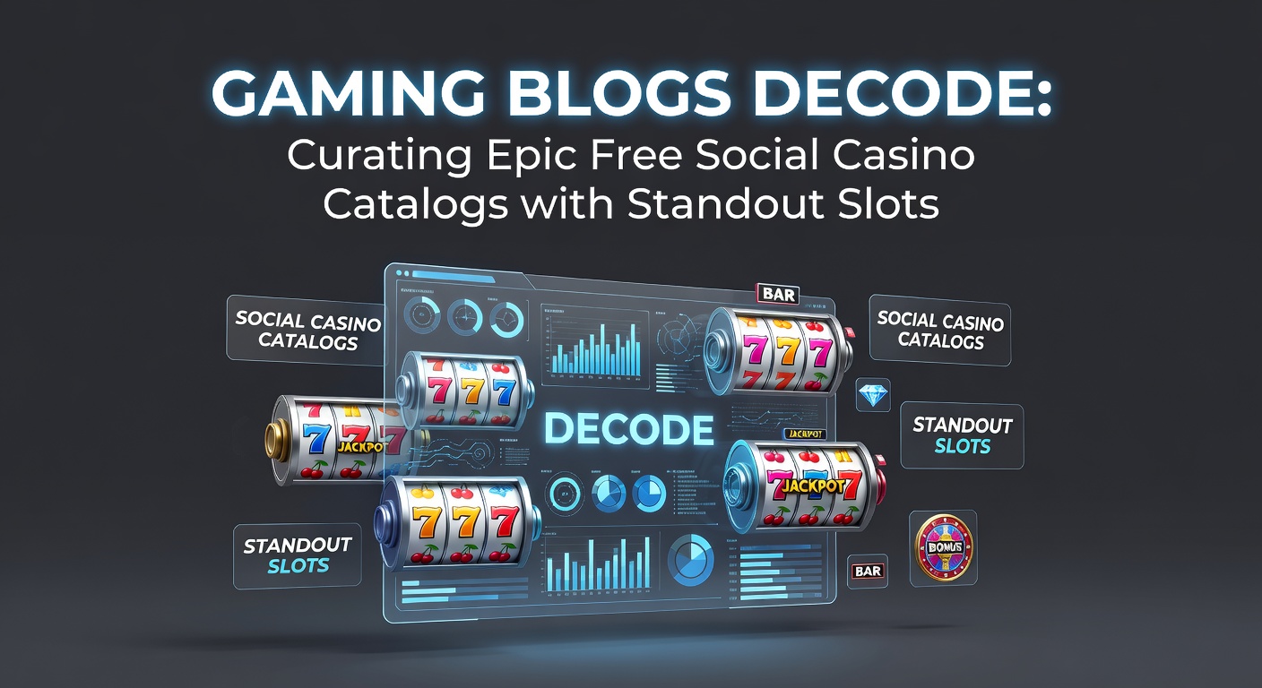 Vibrant collage of gaming blog interfaces showcasing curated lists of free social casino slots and platforms