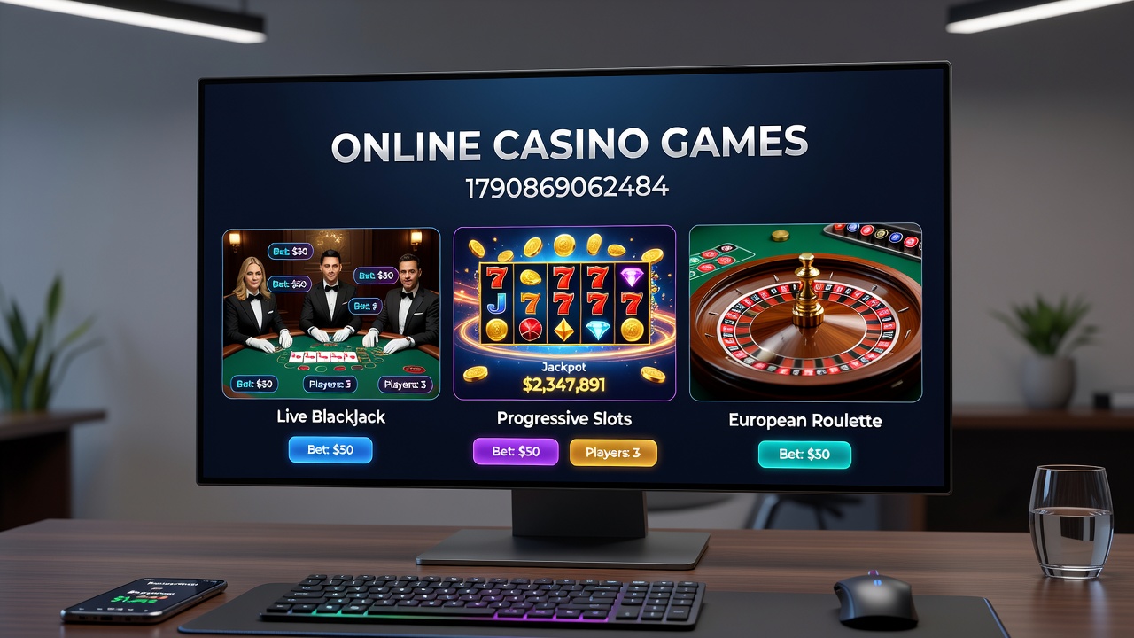 Mobile and desktop views of casino game lobbies with live dealer elements